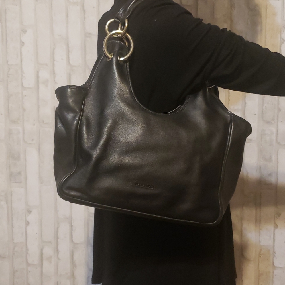 Carla Sade Leather Shoulder Bag with Green Suede